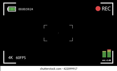 Camera viewfinder. Template focusing screen of the camera. Viewfinder recording. Video screen on a black background. vector illustration