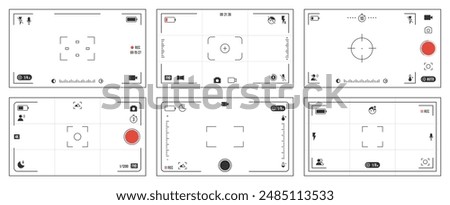 Camera viewfinder ui. Photo and video recording screen interface of camera, dslr video camera and camcorder viewfinder graphic elements. Vector viewfinders ui isolated set.