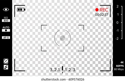 Camera Viewfinder Vector. Focusing screen of the camera. Viewfinder camera recording vector template for your design.