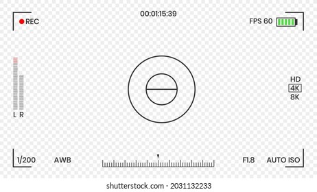 Camera viewfinder video or photo frame recorder flat style design vector illustration. Digital camera viewfinder with exposure settings and focusing grid template.