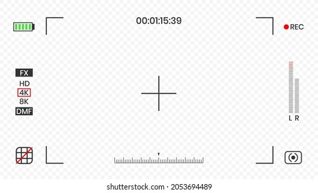 Camera viewfinder video or photo frame recorder flat style design vector illustration. Digital camera viewfinder with exposure settings and focusing grid template.