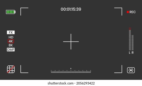 Camera viewfinder video or photo frame recorder flat style design vector illustration. Digital camera viewfinder with exposure settings and focusing grid template.