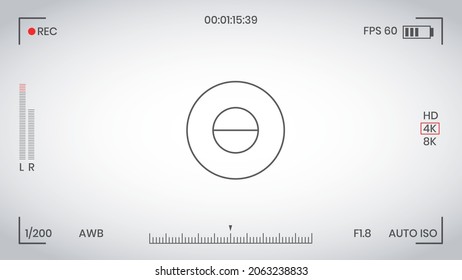Camera viewfinder video or photo frame recorder flat style design vector illustration. Digital camera viewfinder with exposure settings and focusing grid template.