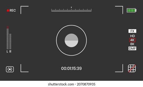 Camera Sucher Video oder Foto Frame Recorder flach Design Vektorgrafik. Digitalkamera-Sucher mit Belichtungseinstellungen und Rastervorlage.