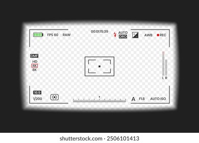 Camera viewfinder video or photo frame recorder flat style design vector illustration. Digital camera viewfinder with exposure settings and focusing grid template.