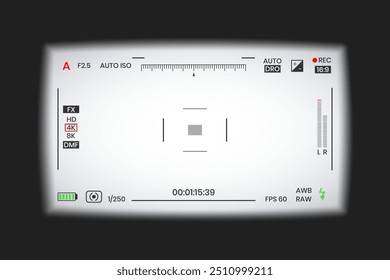 Camera viewfinder video or photo frame recorder flat style design vector illustration. Digital camera viewfinder with exposure settings and focusing grid template.