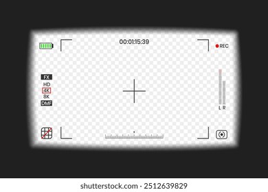 Video Visualizador de cámara o Ilustración vectorial de diseño de estilo plano de grabador de fotogramas. Visor de cámara digital con Configuraciones de exposición y Plantilla de rejilla de enfoque.