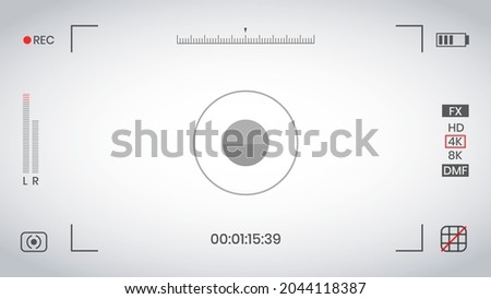 Camera viewfinder video or photo frame recorder flat style design vector illustration. Digital camera viewfinder with exposure settings and focusing grid template.