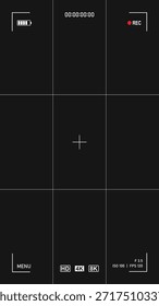Video Visualizador de la cámara Grabar Superposición Interfaz de Smartphone Vertical de pantalla Diseño cinematográfico de activos de marco de interfaz de usuario
