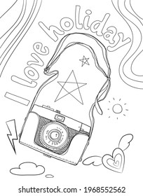 camera vintage classic hand drawn line art vector illustration