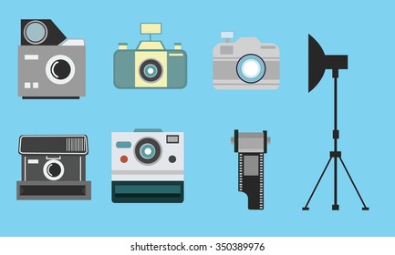 camera vintage flat icon set film roll photography 
