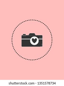 Camera vintage icon design  on living coral color background.