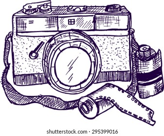 camera, vintage, sketch