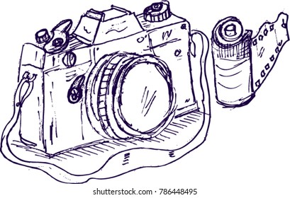 camera, vintage, sketch