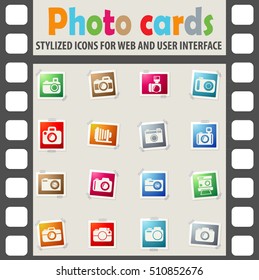 camera web icons on color photo cards for user interface