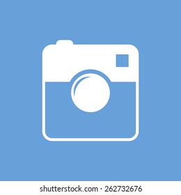 Camera web white icon isolated on a blue background. Vector symbol
