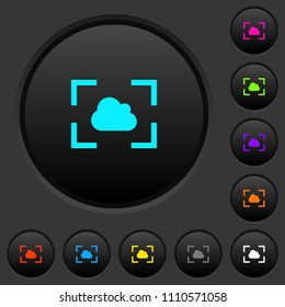Camera white balance cloudy mode dark push buttons with vivid color icons on dark grey background