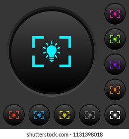 Camera white balance tungsten mode dark push buttons with vivid color icons on dark grey background