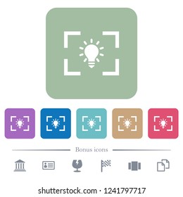 Camera white balance tungsten mode white flat icons on color rounded square backgrounds. 6 bonus icons included