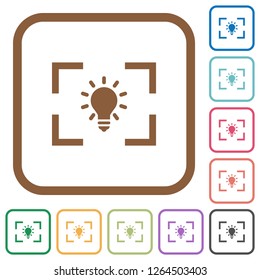 Camera white balance tungsten mode simple icons in color rounded square frames on white background