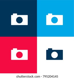 Camera with white lens four color material and minimal icon logo set in red and blue