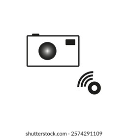 Camera with Wi Fi. Photography vector symbol. Black minimalist style. Wireless connection icon.