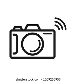 Camera with wifi icon, 
the camera turns on the signal wifi system. Simple flat design. Isolate on white background.