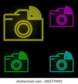 Camera wifi sign neon color set icon. Simple thin line, outline vector of image icons for ui and ux, website or mobile application