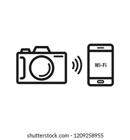 Camera wifi with smartphone, 
the camera connect to smartphone by wifi system. Simple flat design. Isolate on white background.