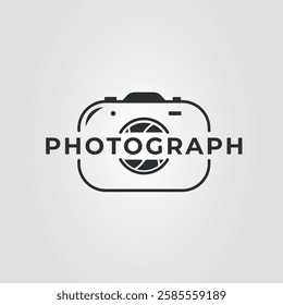 Camera with the word photograph logo vector illustration design