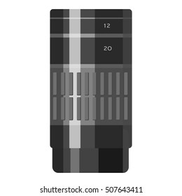 Camera zoom lens icon. Gray monochrome illustration of camera zoom lens vector icon for web