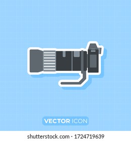 Camera with Zoom lens icon,Side view of Camera,Flat design element.