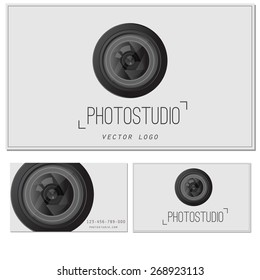 Camera Zoom Lens. Photo studio logo and business card template. Vector collection of photography logo templates. Photocam logotypes.Realistic lens