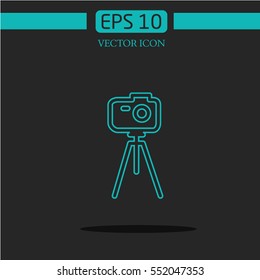 camera.Camera on a tripod  icon vector. on dark background.logo design.graphic image.avatar