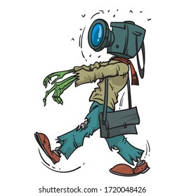 camera-headed zombie cartoon vector illustration