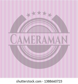 Cameraman badge with pink background. Vector Illustration. Detailed.