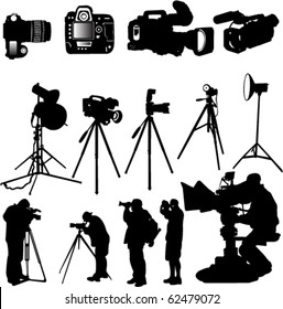 cameraman and cameras collection - vector