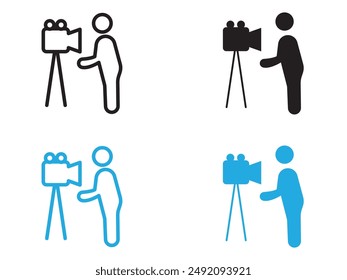 Cameraman icon black and white vector outline sign