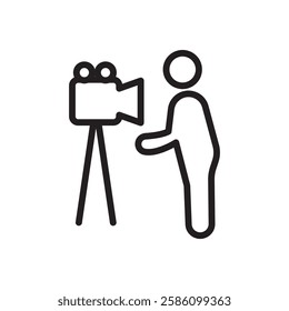 Cameraman icon black and white vector outline sign