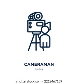 cameraman icon from cinema collection. Thin linear cameraman, movie, director outline icon isolated on white background. Line vector cameraman sign, symbol for web and mobile