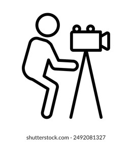 Cameraman icon linear logo mark in black and white