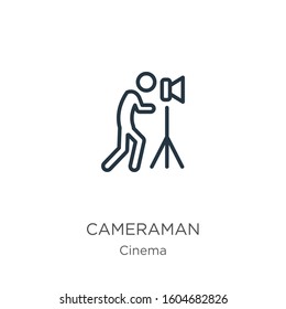 Cameraman icon. Thin linear cameraman outline icon isolated on white background from cinema collection. Line vector sign, symbol for web and mobile