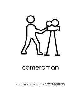 cameraman icon. Trendy modern flat linear vector cameraman icon on white background from thin line Cinema collection, editable outline stroke vector illustration