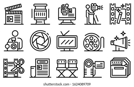 Cameraman icons set. Outline set of cameraman vector icons for web design isolated on white background