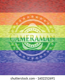 Cameraman lgbt colors emblem. Vector Illustration. Mosaic.