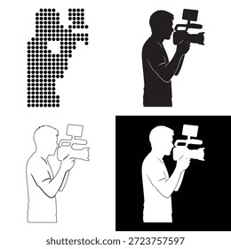 Video Camarógrafo operando una cámara presentada en múltiples estilos de ilustración gráfica
