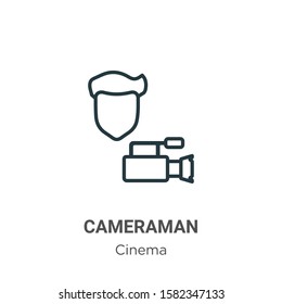 Cameraman outline vector icon. Thin line black cameraman icon, flat vector simple element illustration from editable cinema concept isolated on white background