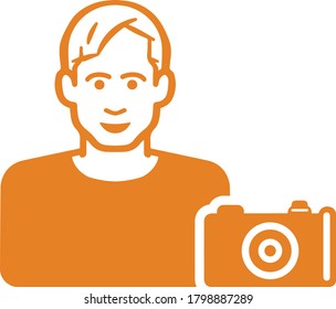 Cameraman, photographer icon, orange vector