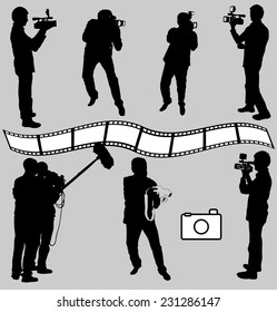 cameraman and photographers silhouettes - vector