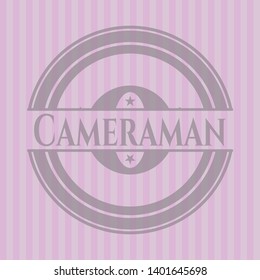 Cameraman pink emblem. Retro. Vector Illustration. Detailed.